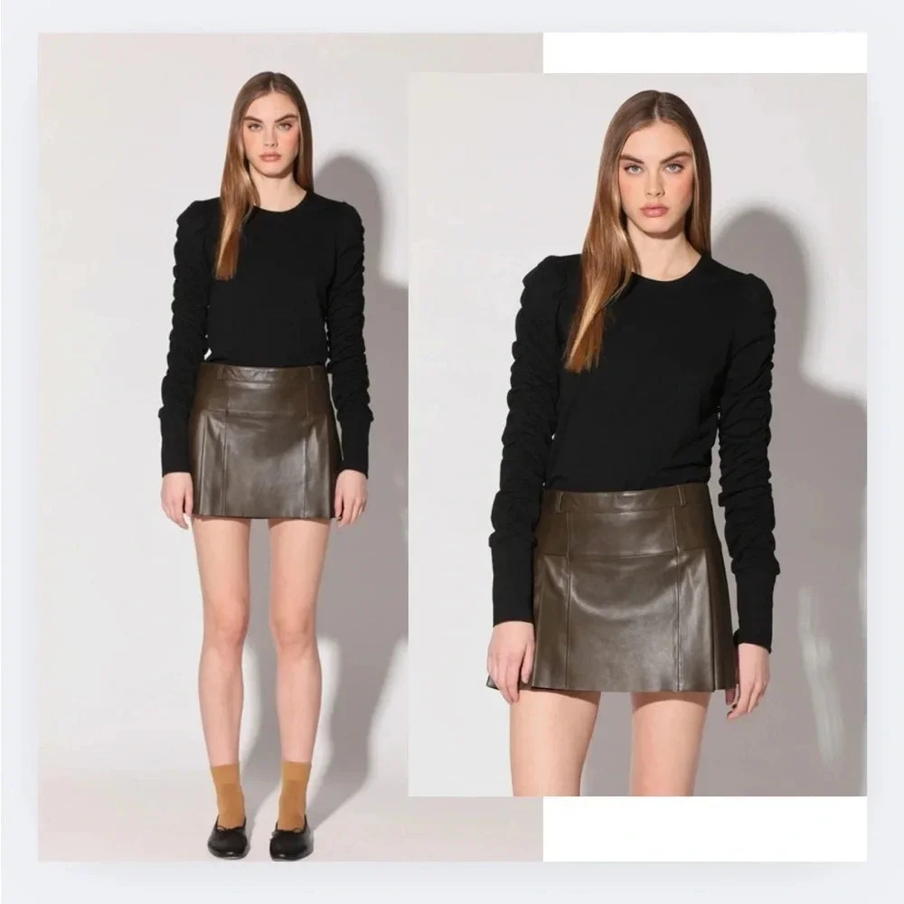 Walter Baker “Dot” Black Jersey Knit Ruched Long Sleeve Blouse Size Medium